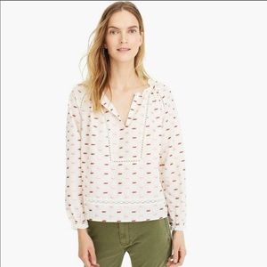 J. Crew Point Sur Ruffle Neck Clip Dot Blouse L